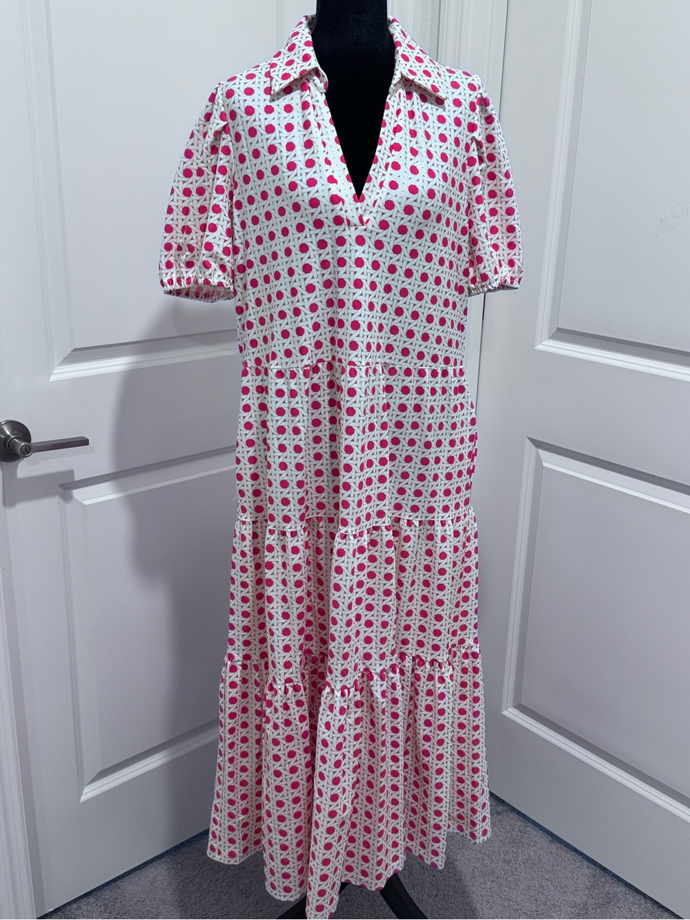 Jude Connally White Maxi Dress with Pink Dot Pattern